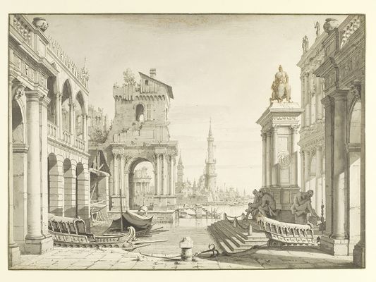 Architektonisches Capriccio mit Reiterdenkmal