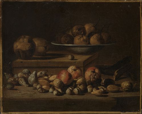 Nature morte aux noix, noisettes, amandes, figues sèches et fruits, seconde