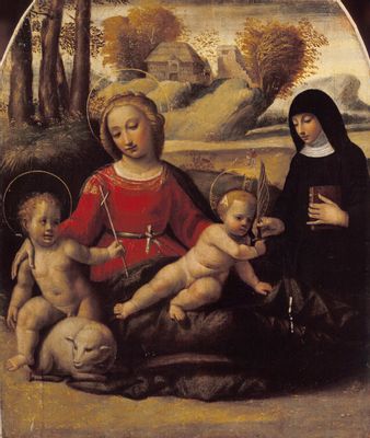 La Madonna col bambino, san Giovannino e Santa Scolastica