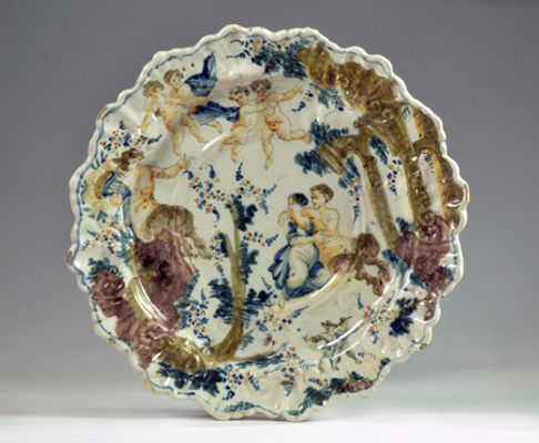 Large plate decorated with figures and architectures