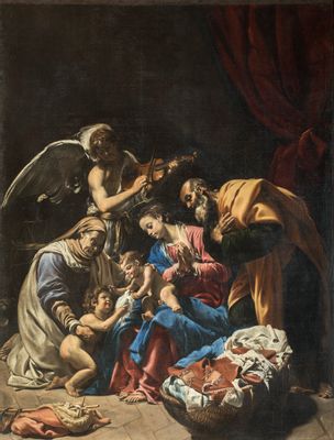 Holy family with Saint Elizabeth, Saint John the Baptist and an angel