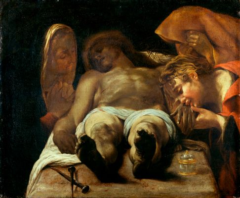 Lamentation over the dead Christ with three mourners
